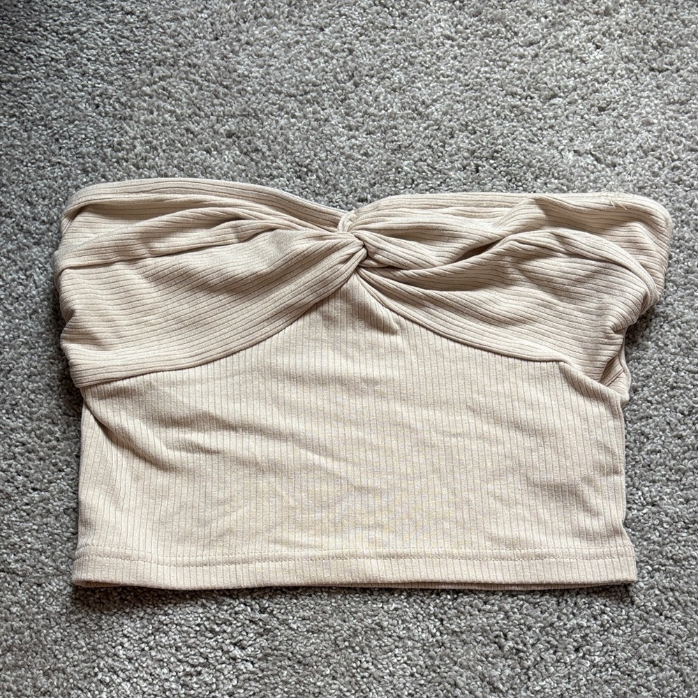 SHEIN Cream Ribbed Strapless Crop Top